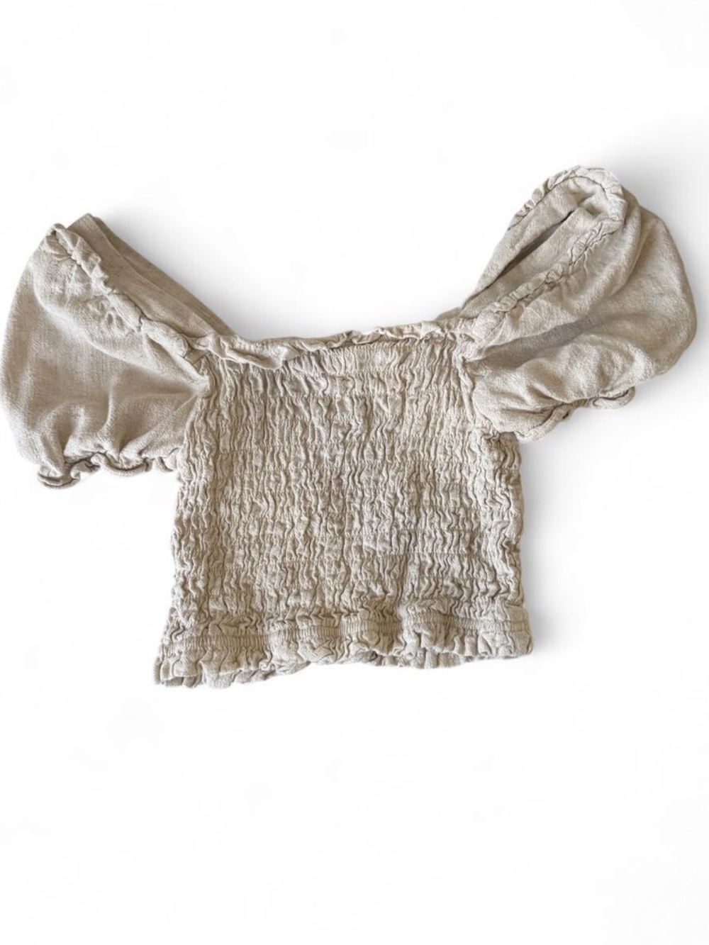 Monteau Puff Sleeve Smocked Crop Top - cream